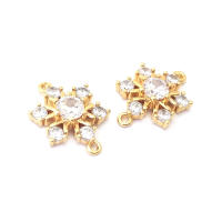 Abalorios de latón y circonita de Color dorado de 18K con 2 agujeros, abalorios de conexión de copos de nieve y flores, accesorios para pendientes para hacer joyas Diy de alta calidad - details 22