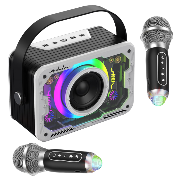 2 Micrófonos de Karaoke Inalámbricos with Luces de Disco, Altavoz Bluetooth Portátil, Máquina de Canto with PA System para Adultos y Niños, admite AUX/USB/TF para Fiesta en Casa en Interiores/Exterior