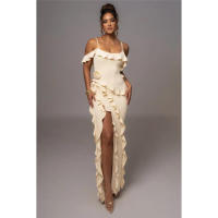 Vestido largo con volantes para mujer, prenda Sexy con tirantes finos, sin mangas, Espalda descubierta, abertura alta, para mujer - details 16