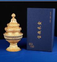 Caja de cobre puro de Nepal, plataforma budista tántrica tibetana dorada y plateada, adorno de olla de grano, tesoro de Buda - details 7