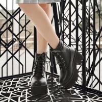 Dropshipping Logo estilo gótico tacones altos zapatos de mujer botas de suela gruesa con cremallera lateral grande - details 1