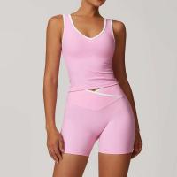 Scrunch - Conjunto de yoga corto para mujer, sujetador relleno en contraste rosa, pantalones cortos cruzados, pantalones deportivos de cintura alta, Fiess Gym Tre, ropa deportiva - details 38