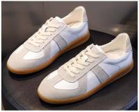 2023 nuevos zapatos blancos de mujer de fondo plano de cuero popular - details 1