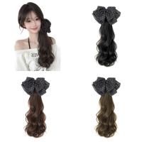 Cola de Caballo baja, lazos negros, extensión de cabello con nudo, postizo, cola de caballo larga y rizada, peluca de cola de caballo con Clip de garra suave Natural para uso diario - details 1