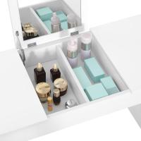 Juego Tocador de Maquillaje con Taburete y Espejo Plegable, Mesa de Maquillaje de Madera de Alto Brillo, 100x45x76cm, Tocador Moderno para Dormitorio, Blanco MB6047ws - details 6
