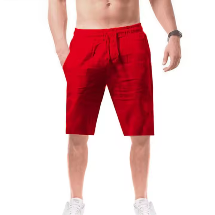 Pantalones cortos de lino y algodón para hombre, pantalones cortos transpirables de Color sólido, ropa de calle para Fitness, S-5XL de verano - 1