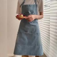 Cómodo delantal vaquero a prueba de aceite, delantales extendidos elegantes Unisex para camarero, delantal de algodón transpirable para tienda de flores para artistas, cafetería - details 8