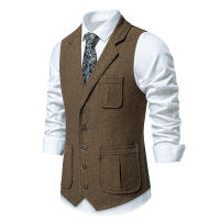 Chaleco de Tweed Grueso de Moda Retro para Hombres Chaleco de Fiesta de Ocio Casual Británico con Múltiples Bolsillos - details 23