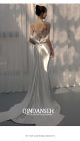 Satén francés ligero 2025 nuevo diseño de nicho de cola de novia, vestido de novia blanco estilo bosque dulce con borde trasero - details 7