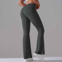 Leggings de yoga de color sólido para mujer, pantalones acampanados de cintura alta, elásticos, entrenamiento, pierna ancha - details 50