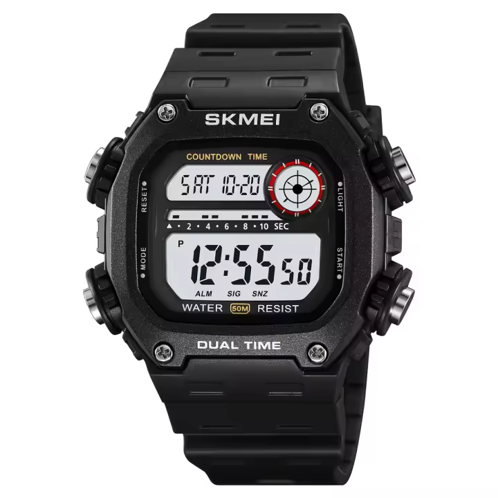 SKMEI-reloj deportivo para hombre, cronómetro con luz trasera, cuenta atrás, resistente al agua, 5bar, alarma - 1