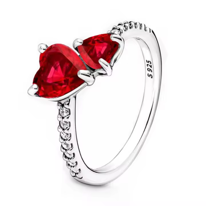 Anillo de Plata de Ley 925, anillo de corazón Rojo Elevado para Mujer, surrounded cúbica CZ, Estrella, Luna, Flor, joyería de Boda, anillos, Regalos - 1