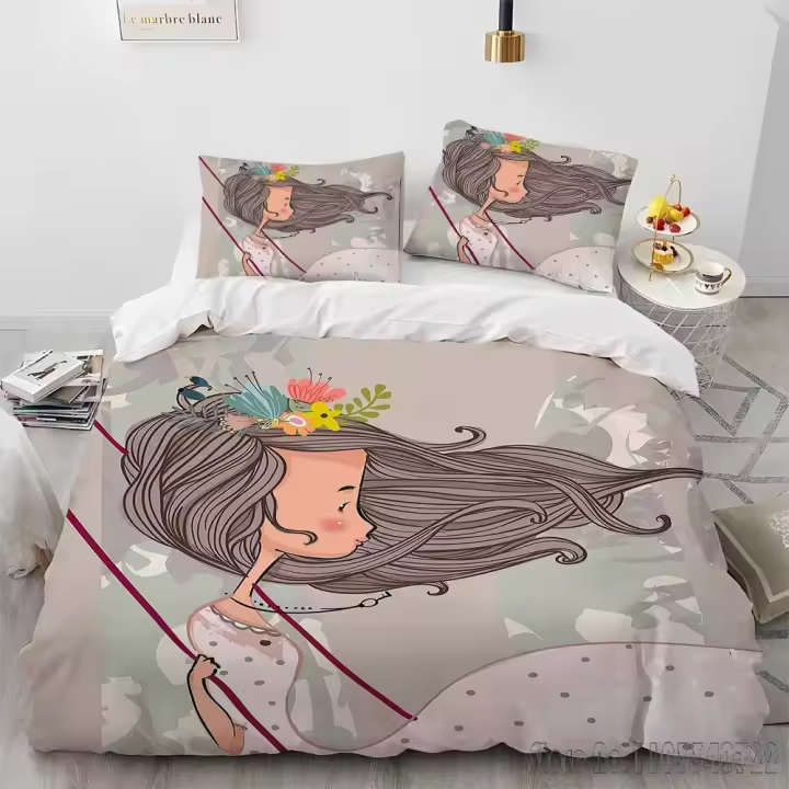 Conjunto de Ropa de Cama de Bailarina de Dibujos Animados Cubierta de Almohada de HD para Niños - 1