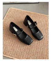 Zapatos Mary Jane retro franceses de mujer para la primavera 2025, boca poco profunda, punta cuadrada, tacón medio grueso con falda, boca poco profunda, zapatos individuales. - details 11