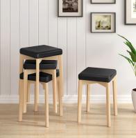 Silla de comedor de cocina de madera maciza, taburete de madera apilable con asiento cubierto de PU acolchado, silla tapizada para comedor, 2 uds. - details 8