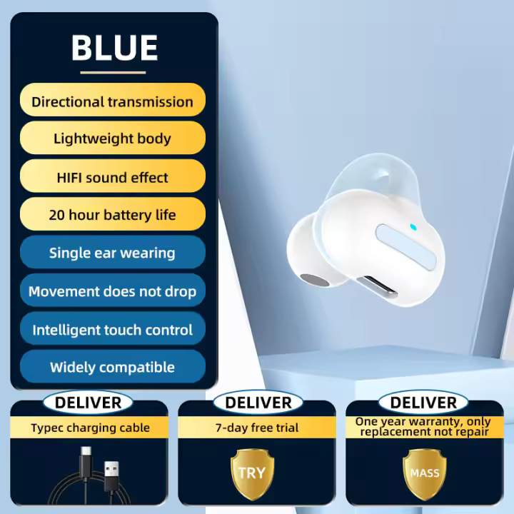Auriculares deportivos con Clip para la oreja, audífonos inalámbricos con Bluetooth DT3.0, HIFI, música, un solo pendiente, táctil con micrófono, para negocios, TWS - 1
