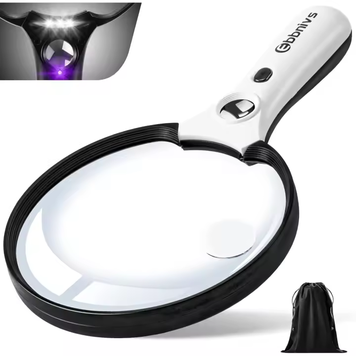 Lupa grande con luz, lupa iluminada de mano con 3 luces LED, paño limpio, 10X, 25X, 45X - 1