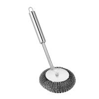 Stainless Steel Sponge Scourer with Comfortable Handle Kitchen Cleaning Brush for Kitchen Dishes and Plates Tiles Basins Sink