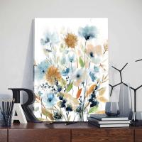 Pintura de Acuarela en Lienzo con Hojas Florales Azul Marcos JUBEER para Decoración del Hogar y Dormitorio Arte de Pared en Estilo de Mercado - details 3