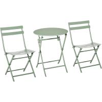 Conjunto de Muebles de Jardín Plegable Mesa Redonda y 2 Sillas de Terraza Marco de Acero y Respaldo - details 0