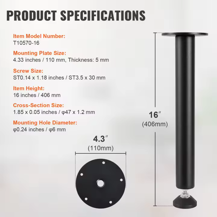 SucceBuy Patas de escritorio ajustables, patas de muebles resistentes de acero reforzado, instalación rápida, copa de pie ajustable en negro - 1