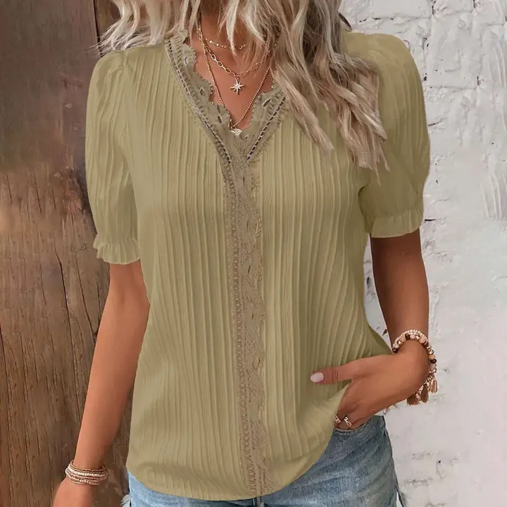 Paquete de camisetas para mujer, camisa Smooth Ence con cuello en V, blusa elegante de color sólido de moda para mujer - 1