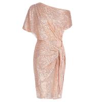 Vestidos de cola GK para mujer, vestido ajustado asimétrico de manga corta fruncido con lentejuelas para fiesta de verano - details 5
