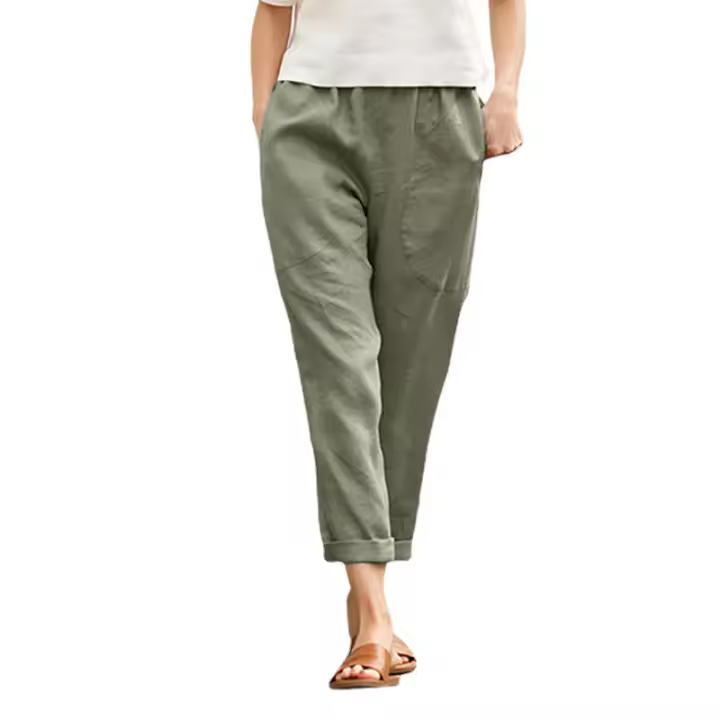 2025 Ropa para mujer Bolsillos grandes para mujer Color sólido Pantalones casuales cómodos de algodón y lino Pantalones rectos para mujer - 1
