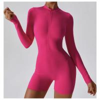 Mono deportivo de manga larga con cremallera frontal para mujer, mono con control de barriga, pantalones cortos de yoga, mono deportivo de una pieza - details 14
