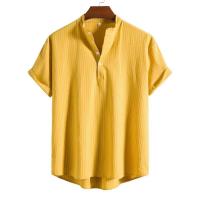 Camisa holgada de manga corta para hombre, camisa a rayas con cuello alto, estilo moderno, talla grande, nueva en 2024 - details 7