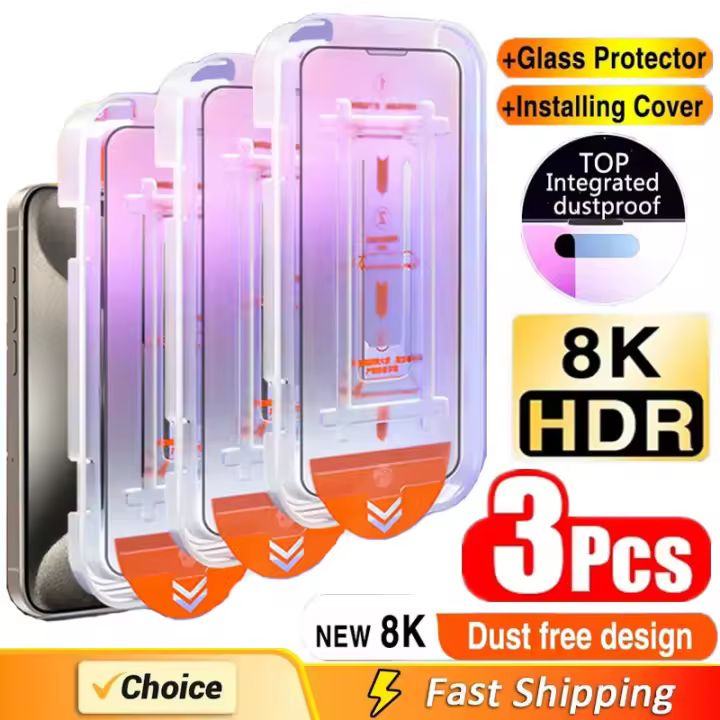 Protector de Pantalla de Vidrio Oleofóbico 3Pcs Instalación Fácil Sin Polvo para iPhone 13, 11, 12, 14, 15 Pro Max Mini XR 16, 15 Plus Accesorios de Electrónica - 1