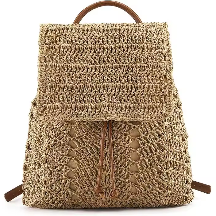 Bolso de paja para mujer, mochila de paja, moda, día trenzado, playa, verano - 1