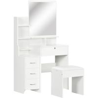 Taburete y Espejo Mesa Maquillaje con 4 Cajones 4 Compartimientos Almacenamiento Estilo Morno 80x38x143 cm Blanco - details 0
