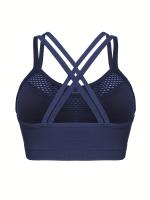 Sujetador De Cuello Redondo Hueco para Deportes, Transpirable, entrecruzado en la espalda, Cómodo, De Color Sólido, De alta elasticidad - details 38