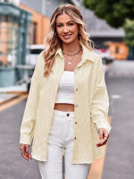 Blusa lisa de manga larga para mujer, camisa elegante con cuello vuelto, moda informal de oficina, nueva para primavera y otoño 2023 - details 4