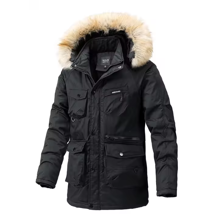Chaqueta gruesa de lana para hombre, abrigo a prueba de viento con Cuello de piel y capucha, Parka informal de marca clásica, a la moda, novedad de invierno, 2024 - 1