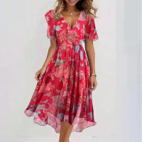 Vestido largo hasta la rodilla estampado elegante y a la moda para mujer, novedad de 2025, vestido holgado informal con cuello en V, nuevo estampado Floral, bata para mujer - details 1