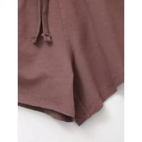 conjunto deportivo Vintage para mujer, traje de pantalones cortos sólidos, camiseta de manga corta con cuello redondo, cortos con cordón, - details 47