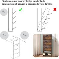 Mueble zapatero de 12 pares - Estantería de gran capacidad para vestíbulo o pasillo - (ancho) 60 x (profundidad) 24 x (alto) 80 cm - Madera clara blanca - details 165