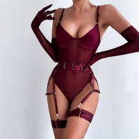 Nueva lencería erótica banda empalme guantes ajustados conjunto de tres piezas camisón camisón ropa interior sexy lencería erótica para mujeres - details 5