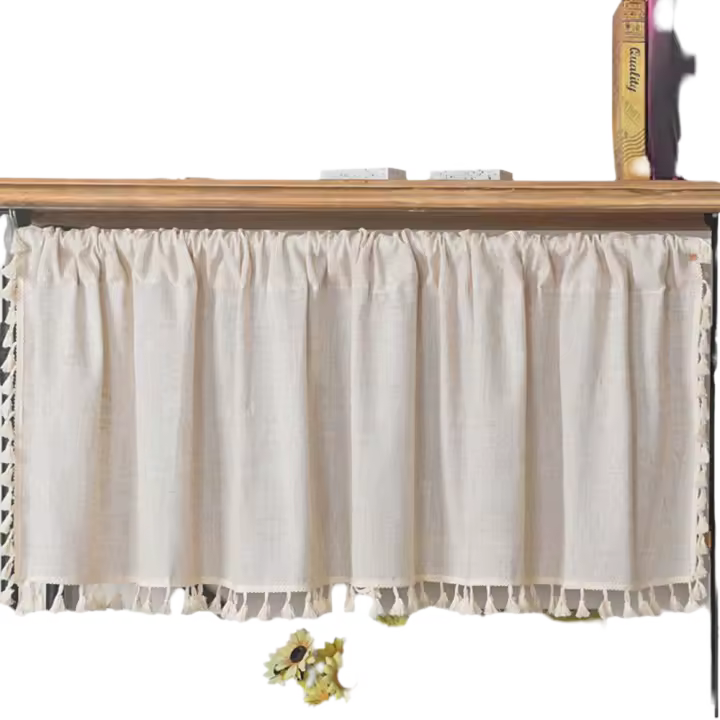 Cortinas opacas cortas con borlas, cortinas bohemias, Beige, para cocina y sala de estar - 1