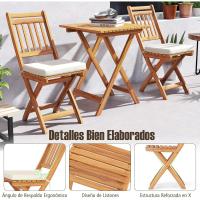 3 Piezas, Mesa y 2 Sillas Plegables, Madera de Acacia, Cojines Suaves, Muebles Jardin Terraza Balcón Exterior (Beige 3) - details 1