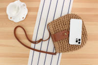 Bolsa de papel tejida pequeña para fotografía, bolsa cruzada versátil, estilo bosque, playa, vacaciones en la playa, nueva cuerda - details 6