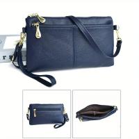 Bolso Bandolera de Lujo para Mujer con Bloqueo RFID - Correa de Hombro Ajustable, Cierre de Doble Cremallera, Bolso de Mano Azul Marino y Negro con Herrajes Dorados para Uso Diario y Formal, Bolso Bandolera - details 12