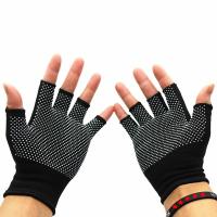 Guantes deportivos a prueba de viento de Color sólido para montar, protección solar, guantes elásticos para hombre, guantes de medio dedo, guantes de nailon, mitones antideslizantes - details 0