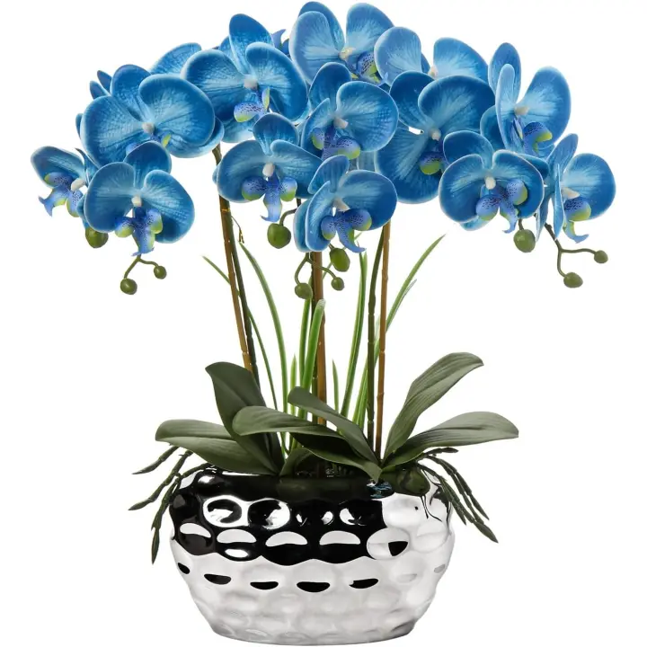 Orquídeas artificiales de 44 cm, flores artificiales de Phalaenopsis como bonsái de orquídeas decorativas reales - 1