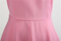 Women summer vintage with belt short sleeve v neck elegant retro swing party dresses - details 7