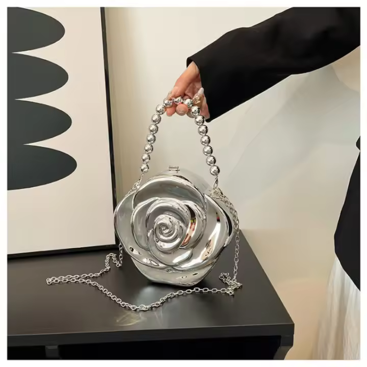 Cadena flor acrílico bolsos de las mujeres 2025 nuevos bolsos de hombro de nicho europeo y americano con cuentas cena portátil bolsos de las mujeres - 1