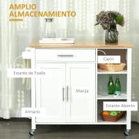 Cocina de Ruedas Mueble Auxiliar con 1 Cajón, 2 Puertas, 3 Estantes Abiertos y Barra Lateral para Comedor Blanco, 107.5x48x89 cm - details 2
