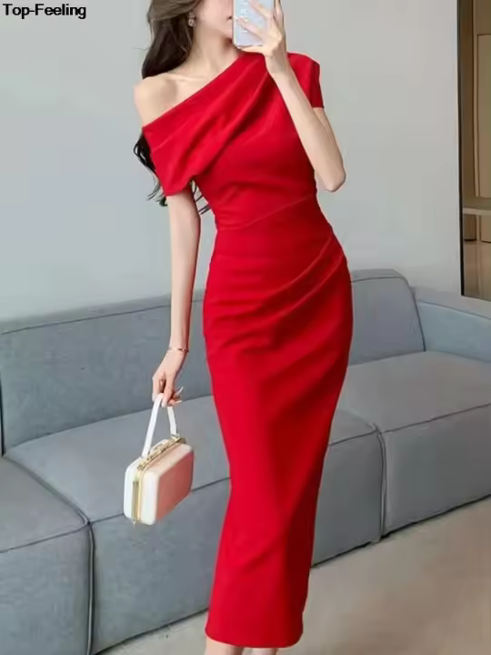 Elegante Vestido de Noche sin Hombros Moda de Verano Vestido de Graduación Coreana Slim de Un Pieza - 1